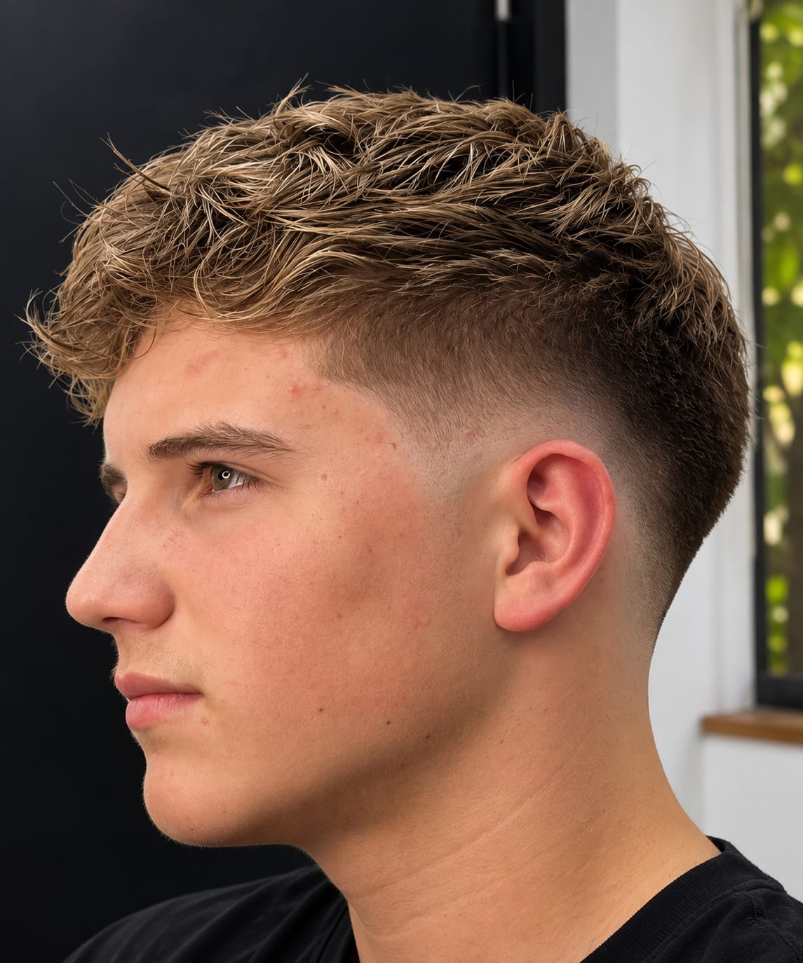 Corte rubio texturizado con low fade